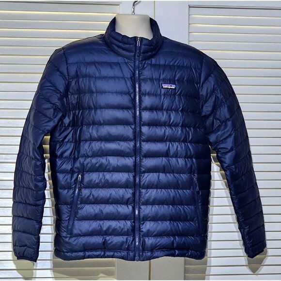 Patagonia Men Blue Down Sweater Jacket Coat Quilted Insulated Puffer  Sz L 2761 - Picture 1 of 16
